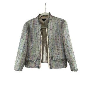 Willi Smith Womens Tweed  Blazer Size 6 Multicolor Colorful Raw Hem Office Caree
